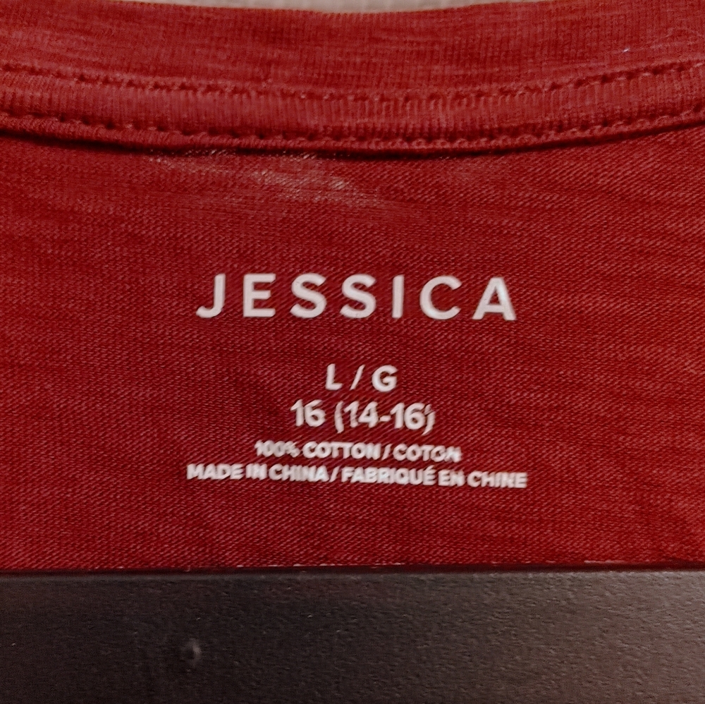 (4/$20) Jessica Burgundy Embroidered Women's Short Sleeve Top, Size Large - Picture 4 of 5